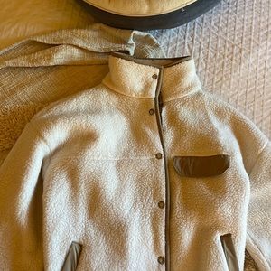 North face cream and khaki colored fleece button up